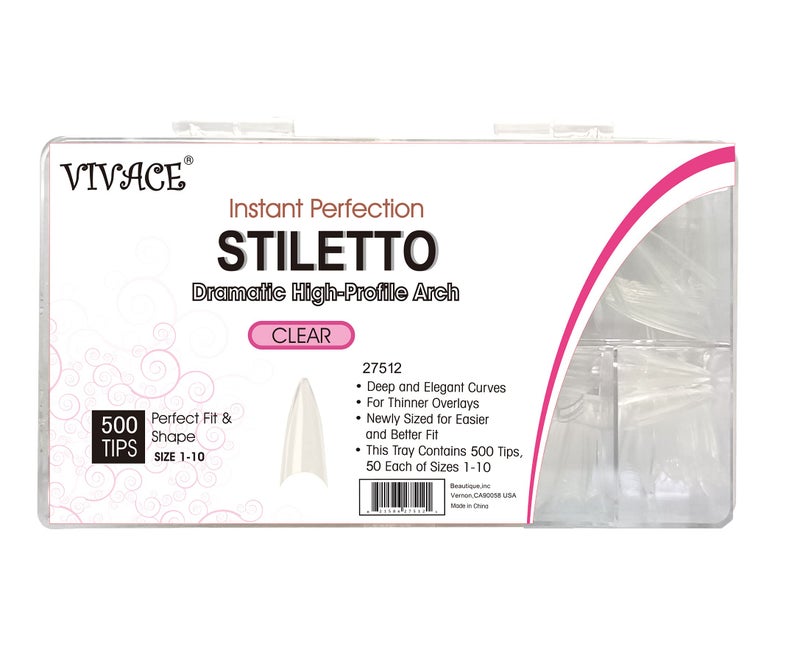 VIVACE Clear Stiletto 500 Acrylic False Fake Gel Nail Tips With Clear Plastic Case 27512 For Nail Salon Nail Shop (Clear Stiletto) - Image 2